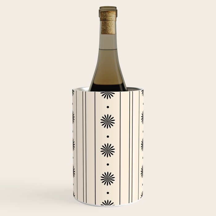 Daisy Stripes Minimalist Geometric Flowers and Stripes Pattern in Black and Almond Cream Wine Chiller Gallery Image 1