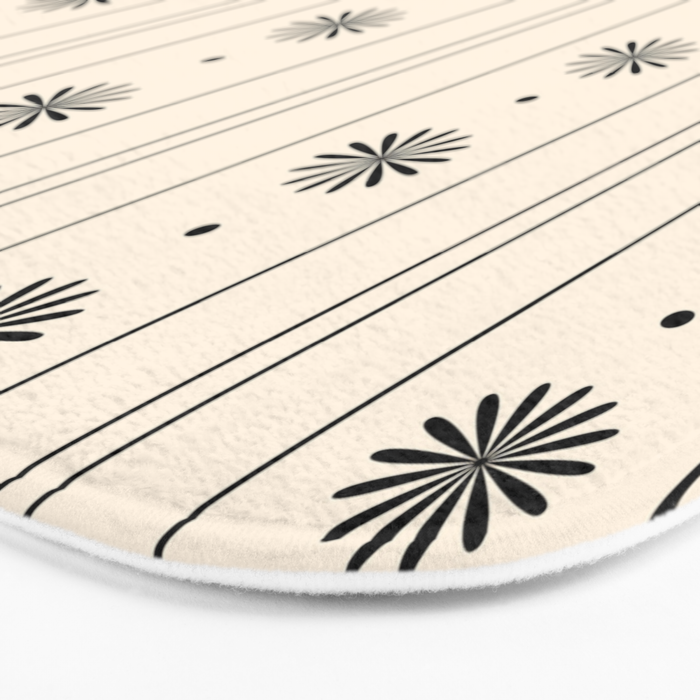 Daisy Stripes Minimalist Geometric Flowers and Stripes Pattern in Black and Almond Cream Bath Mat Gallery Image 3