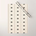 Daisy Stripes Minimalist Geometric Flowers and Stripes Pattern in Black and Almond Cream Wrapping Paper Gallery Image 1