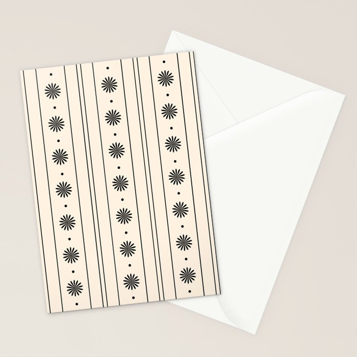 Daisy Stripes Minimalist Geometric Flowers and Stripes Pattern in Black and Almond Cream Stationery Card Gallery Image 2