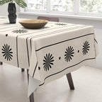 Daisy Stripes Minimalist Geometric Flowers and Stripes Pattern in Black and Almond Cream Tablecloth Gallery Image 3