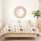 Daisy Stripes Minimalist Geometric Flowers and Stripes Pattern in Black and Almond Cream Duvet Cover Gallery Image 3