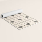 Daisy Stripes Minimalist Geometric Flowers and Stripes Pattern in Black and Almond Cream Yoga Mat Gallery Image 2