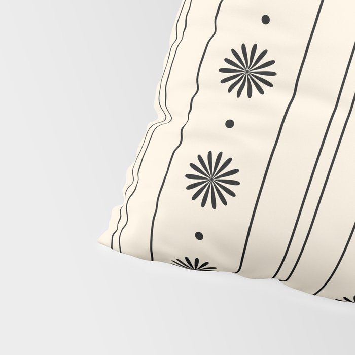 Daisy Stripes Minimalist Geometric Flowers and Stripes Pattern in Black and Almond Cream Pillow Sham Gallery Image 4