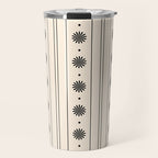 Daisy Stripes Minimalist Geometric Flowers and Stripes Pattern in Black and Almond Cream Travel Mug Gallery Image 1