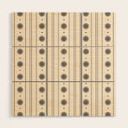 Daisy Stripes Minimalist Geometric Flowers and Stripes Pattern in Black and Almond Cream Wood Wall Art Gallery Image 1