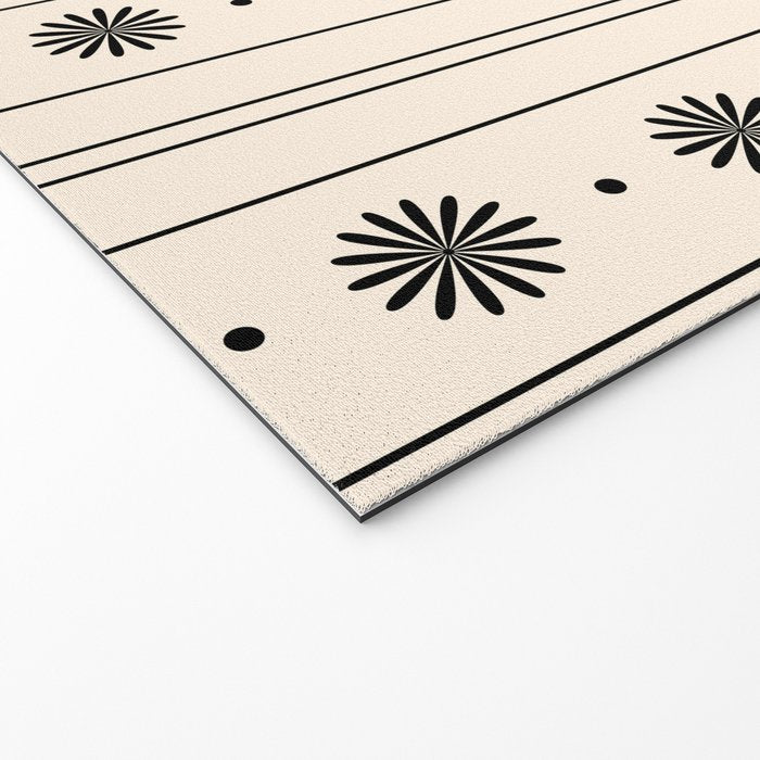 Daisy Stripes Minimalist Geometric Flowers and Stripes Pattern in Black and Almond Cream Welcome Mat Gallery Image 2