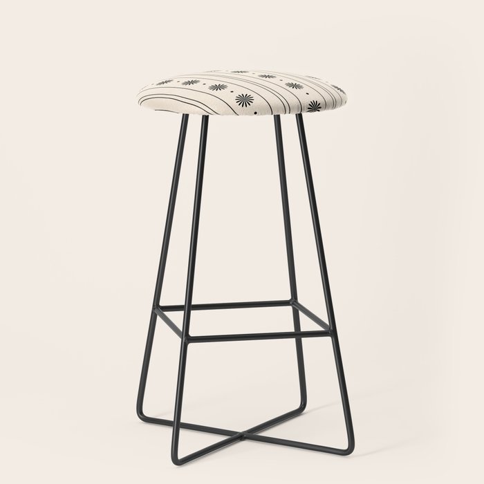 Daisy Stripes Minimalist Geometric Flowers and Stripes Pattern in Black and Almond Cream Stool Gallery Image 1