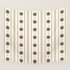 Daisy Stripes Minimalist Geometric Flowers and Stripes Pattern in Black and Almond Cream Wall Tapestry Gallery Image 4