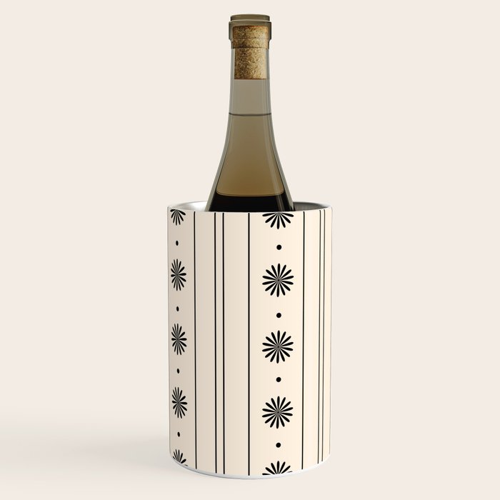 Daisy Stripes Minimalist Geometric Flowers and Stripes Pattern in Black and Almond Cream Wine Chiller Gallery Image 2