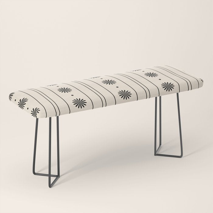 Daisy Stripes Minimalist Geometric Flowers and Stripes Pattern in Black and Almond Cream Bench Gallery Image 1