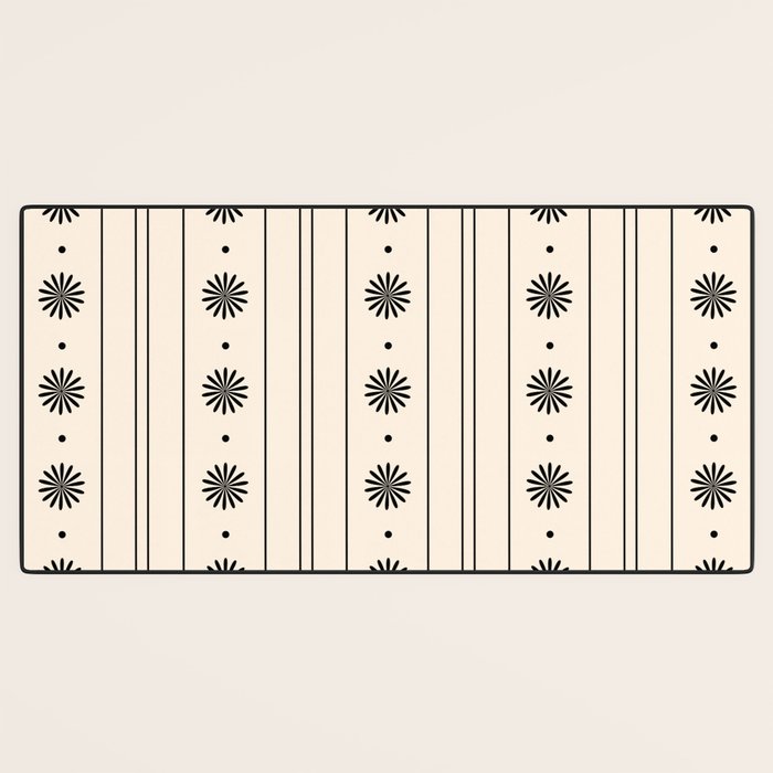 Daisy Stripes Minimalist Geometric Flowers and Stripes Pattern in Black and Almond Cream Desk Mat Gallery Image 3