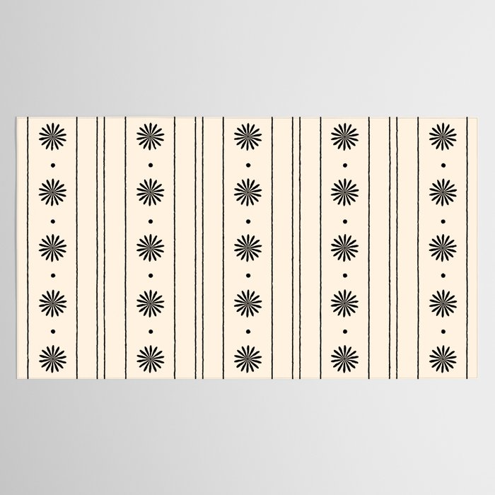 Daisy Stripes Minimalist Geometric Flowers and Stripes Pattern in Black and Almond Cream Tablecloth Gallery Image 2