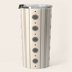 Daisy Stripes Minimalist Geometric Flowers and Stripes Pattern in Black and Almond Cream Travel Mug Gallery Image 3