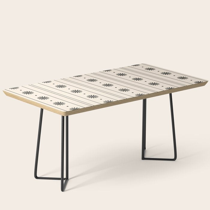 Daisy Stripes Minimalist Geometric Flowers and Stripes Pattern in Black and Almond Cream Coffee Table Gallery Image 1