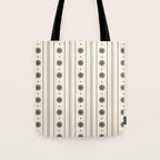 Daisy Stripes Minimalist Geometric Flowers and Stripes Pattern in Black and Almond Cream Tote Bag Gallery Image 1