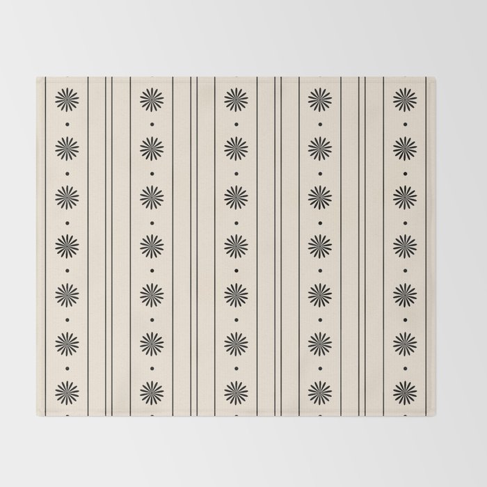 Daisy Stripes Minimalist Geometric Flowers and Stripes Pattern in Black and Almond Cream Throw Blanket Gallery Image 2