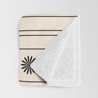 Daisy Stripes Minimalist Geometric Flowers and Stripes Pattern in Black and Almond Cream Throw Blanket Gallery Image 3