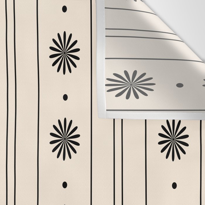 Daisy Stripes Minimalist Geometric Flowers and Stripes Pattern in Black and Almond Cream Wall Tapestry Gallery Image 3