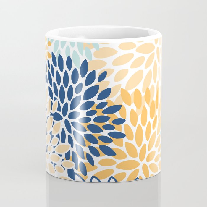 Modern, Floral Prints, Navy, Blue and Yellow Coffee Mug Gallery Image 4