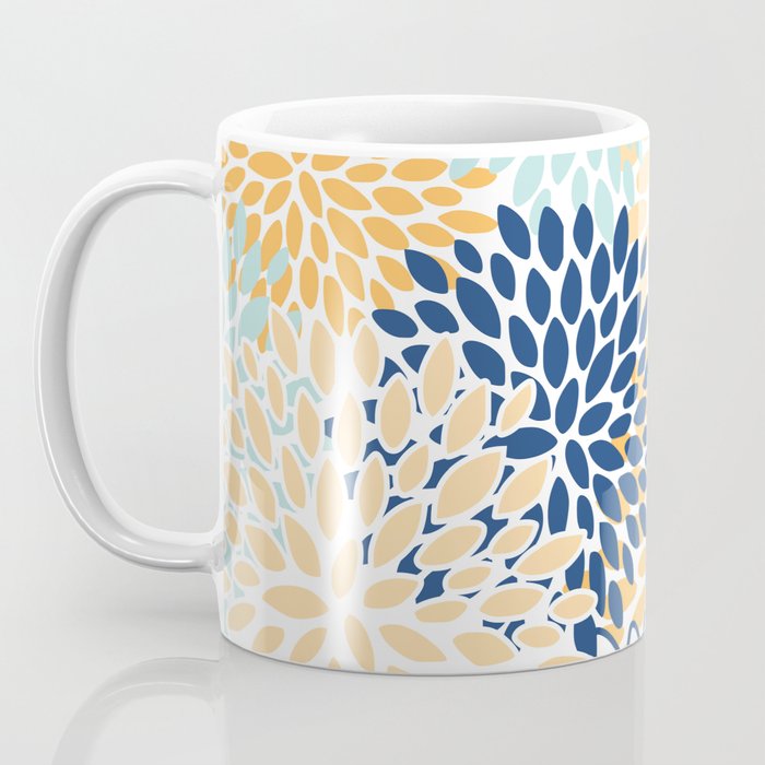 Modern, Floral Prints, Navy, Blue and Yellow Coffee Mug Gallery Image 3