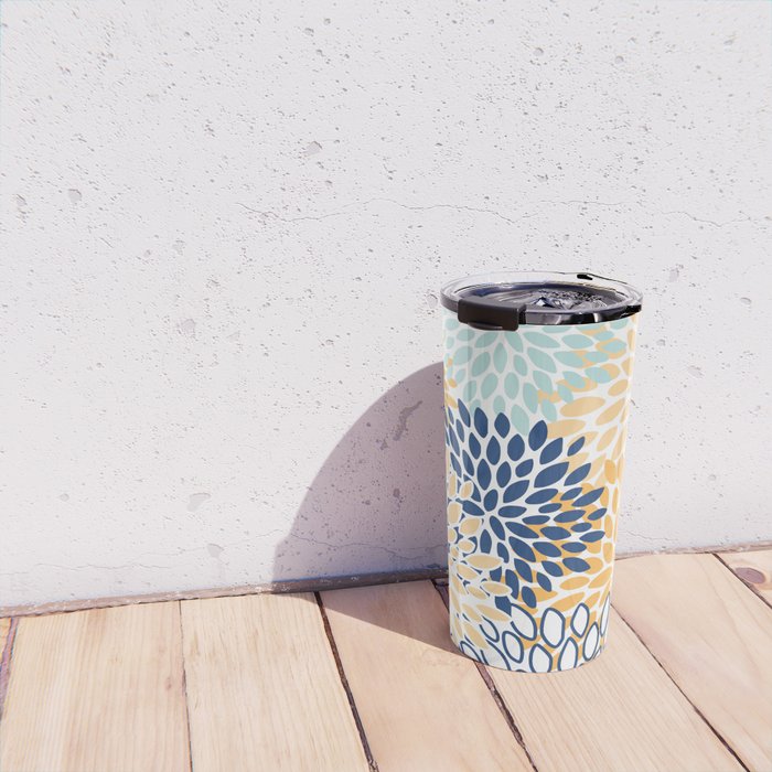 Modern, Floral Prints, Navy, Blue and Yellow Travel Mug Gallery Image 4