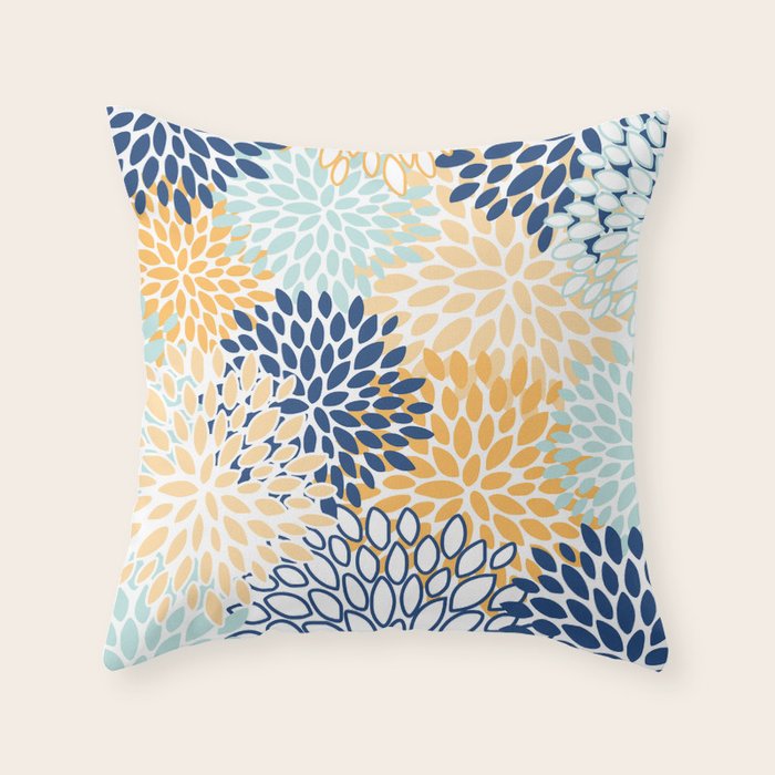 Modern, Floral Prints, Navy, Blue and Yellow Throw Pillow Gallery Image 6