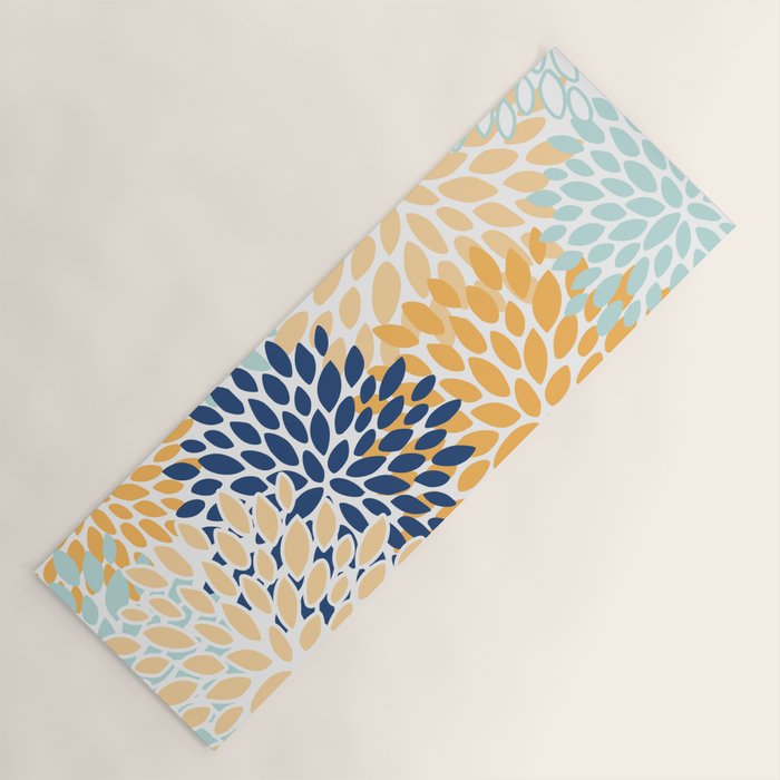 Modern, Floral Prints, Navy, Blue and Yellow Yoga Mat Gallery Image 1