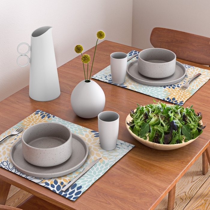 Modern, Floral Prints, Navy, Blue and Yellow Placemat Gallery Image 2
