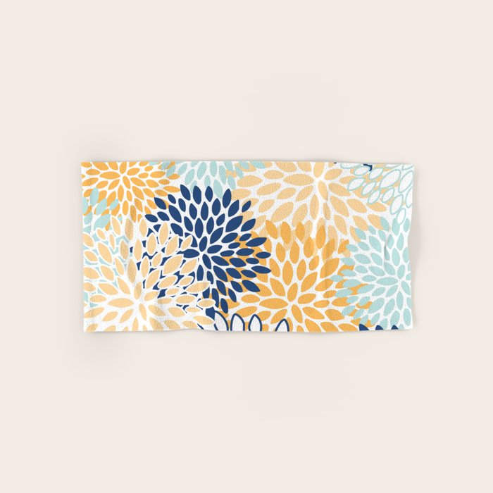 Modern, Floral Prints, Navy, Blue and Yellow Bath Towel Gallery Image 1