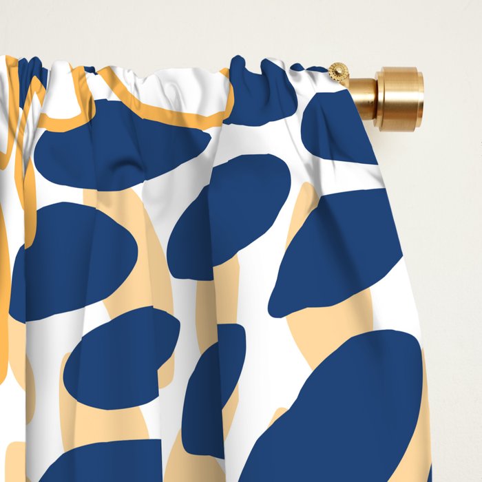 Modern, Floral Prints, Navy, Blue and Yellow Window Curtain Gallery Image 2