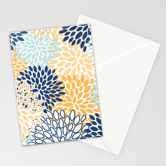 Modern, Floral Prints, Navy, Blue and Yellow Stationery Card Gallery Image 2