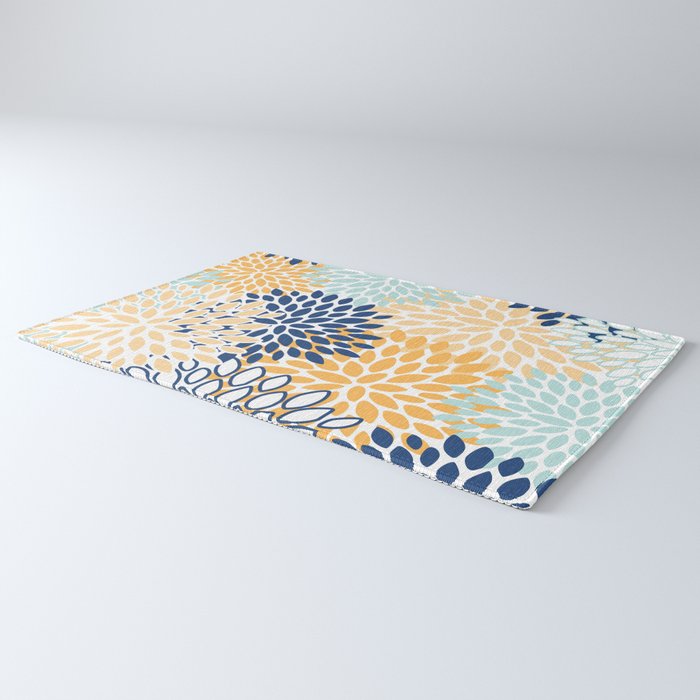 Modern, Floral Prints, Navy, Blue and Yellow Rug Gallery Image 3