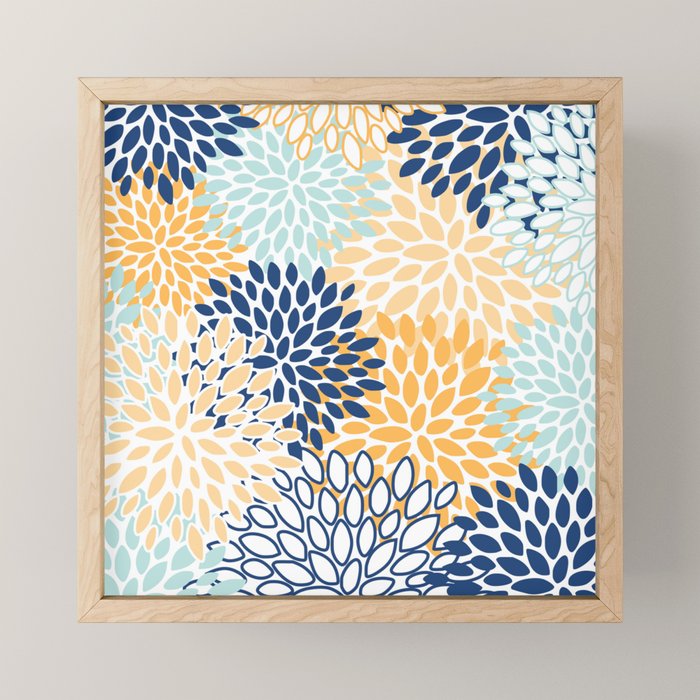 Modern, Floral Prints, Navy, Blue and Yellow Mini Art Print Gallery Image 1