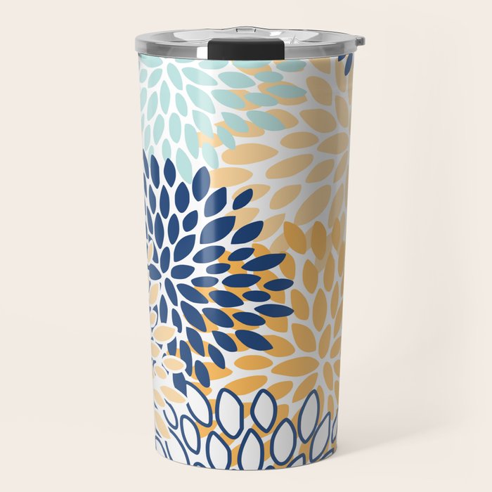 Modern, Floral Prints, Navy, Blue and Yellow Travel Mug Gallery Image 1