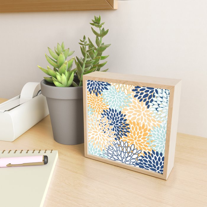 Modern, Floral Prints, Navy, Blue and Yellow Mini Art Print Gallery Image 2
