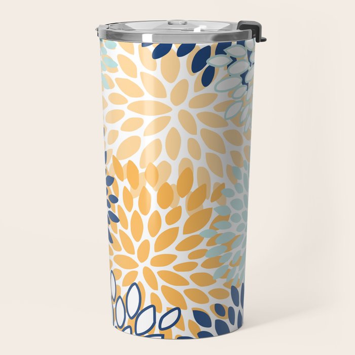 Modern, Floral Prints, Navy, Blue and Yellow Travel Mug Gallery Image 2