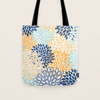 Modern, Floral Prints, Navy, Blue and Yellow Tote Bag Gallery Image 1