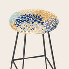 Modern, Floral Prints, Navy, Blue and Yellow Stool Gallery Image 2