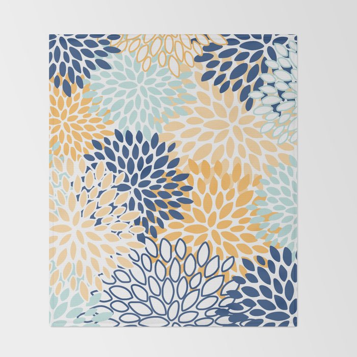 Modern, Floral Prints, Navy, Blue and Yellow Throw Blanket Gallery Image 2