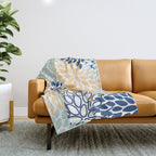 Modern, Floral Prints, Navy, Blue and Yellow Throw Blanket Gallery Image 1