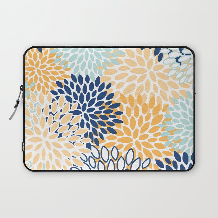 Modern, Floral Prints, Navy, Blue and Yellow Laptop Sleeve Gallery Image 1