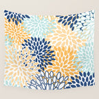 Modern, Floral Prints, Navy, Blue and Yellow Wall Tapestry Gallery Image 4