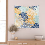 Modern, Floral Prints, Navy, Blue and Yellow Wall Tapestry Gallery Image 2