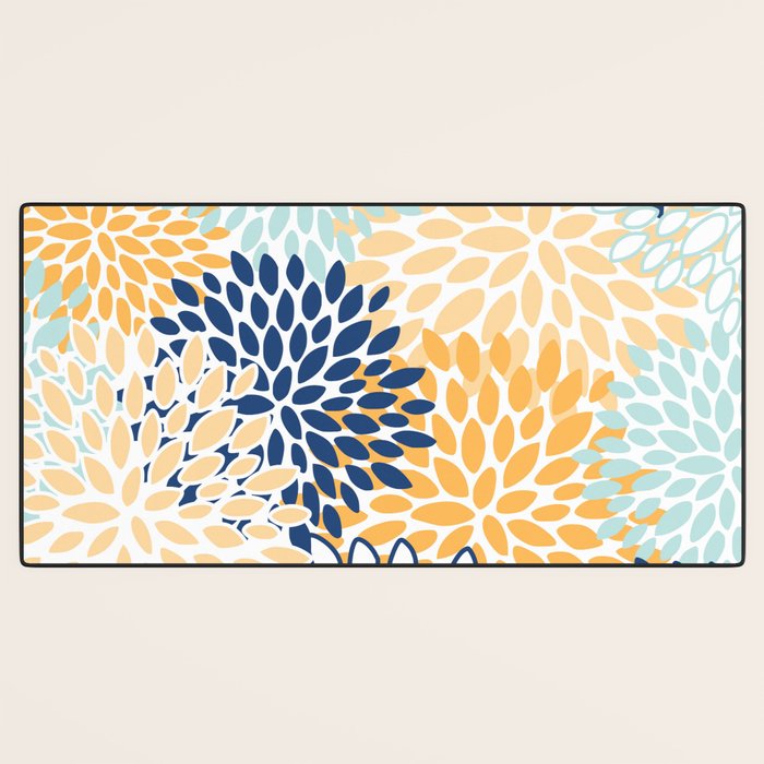 Modern, Floral Prints, Navy, Blue and Yellow Desk Mat Gallery Image 3