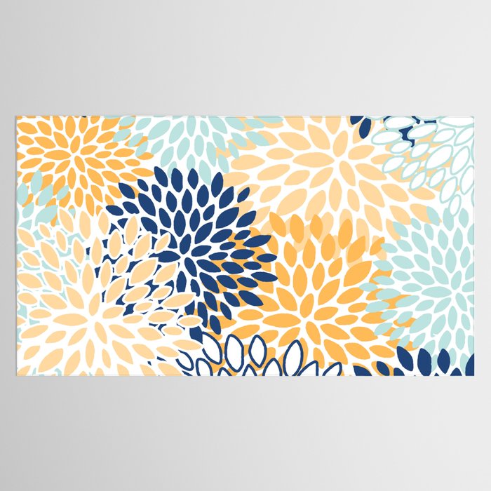 Modern, Floral Prints, Navy, Blue and Yellow Tablecloth Gallery Image 2