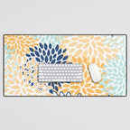 Modern, Floral Prints, Navy, Blue and Yellow Desk Mat Gallery Image 1