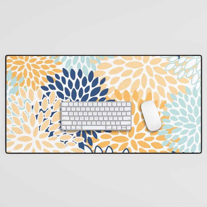 Modern, Floral Prints, Navy, Blue and Yellow Desk Mat Gallery Image 1