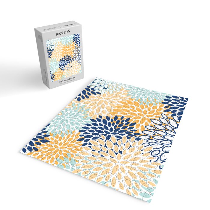 Modern, Floral Prints, Navy, Blue and Yellow Jigsaw Puzzle Gallery Image 2