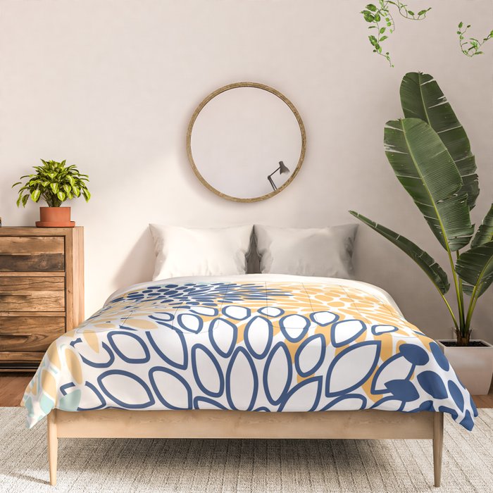 Modern, Floral Prints, Navy, Blue and Yellow Comforter Gallery Image 3